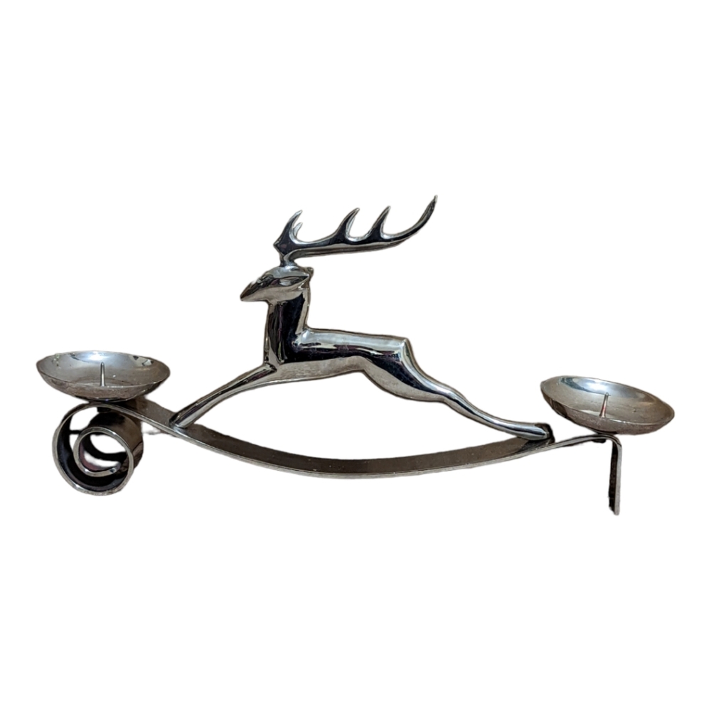 Reindeer Candleholder Double Votive Silver Tone Mantle Decor Christmas Holiday